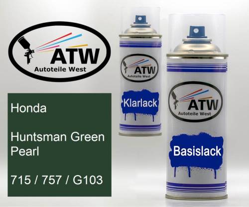 Honda, Huntsman Green Pearl, 715 / 757 / G103: 400ml Sprühdose + 400ml Klarlack - Set, von ATW Autoteile West.